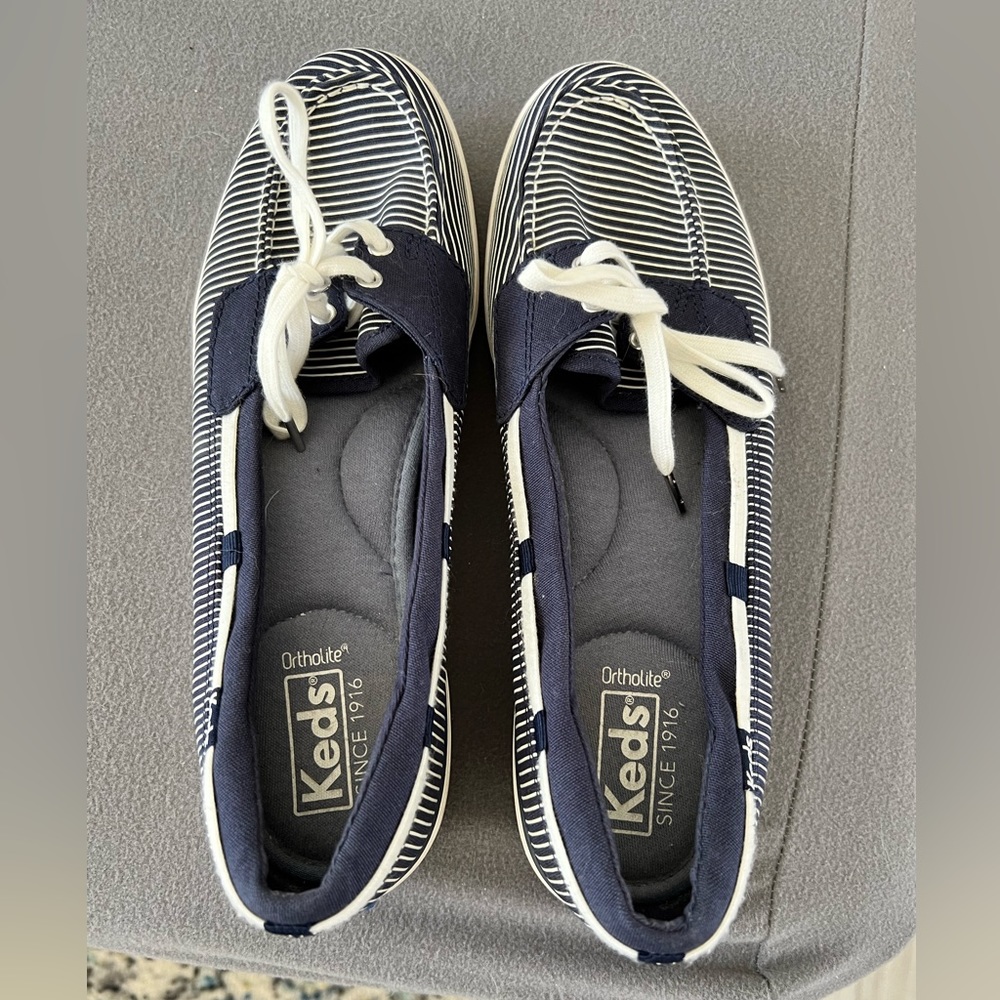 Keds navy/white striped slip on casual shoes